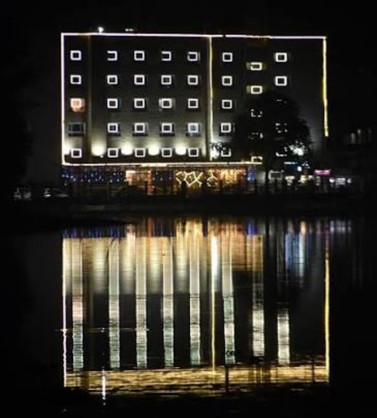 Hotel illuminated at night